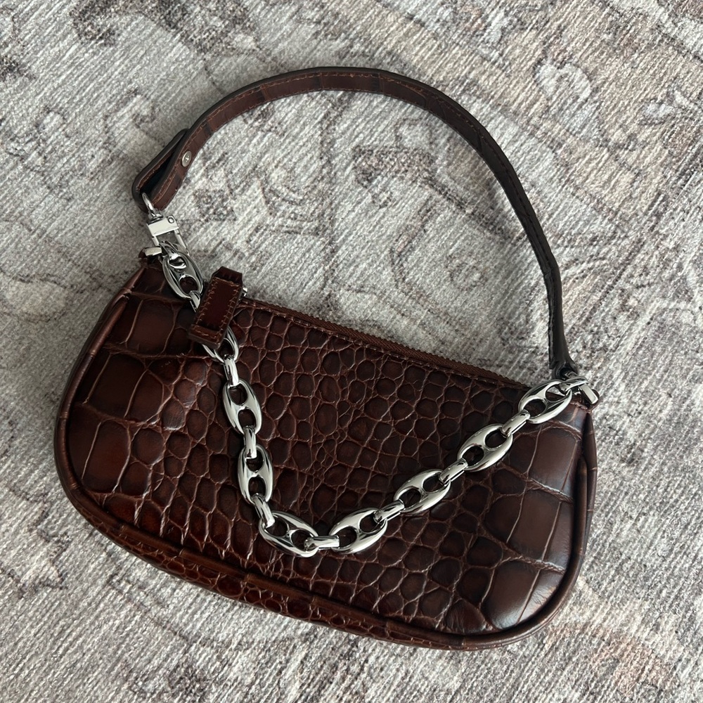 BY FAR mini Rachel Nutella croc embossed leather bag